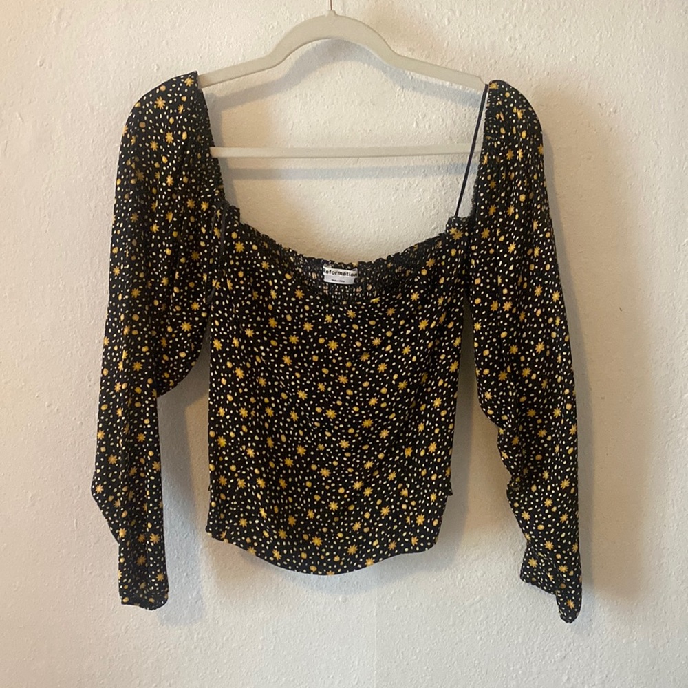 REFORMATION DAISY PRINT LONG SLEEVE TOP S